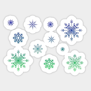 Ombre Blue Green Faux Glitter Snowflakes Sticker